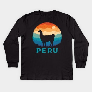 Retro Llama Peru Kids Long Sleeve T-Shirt